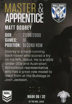 2022 NRL Traders - Master & Apprentice Black Priority #MABK06 Matt Doorey Back